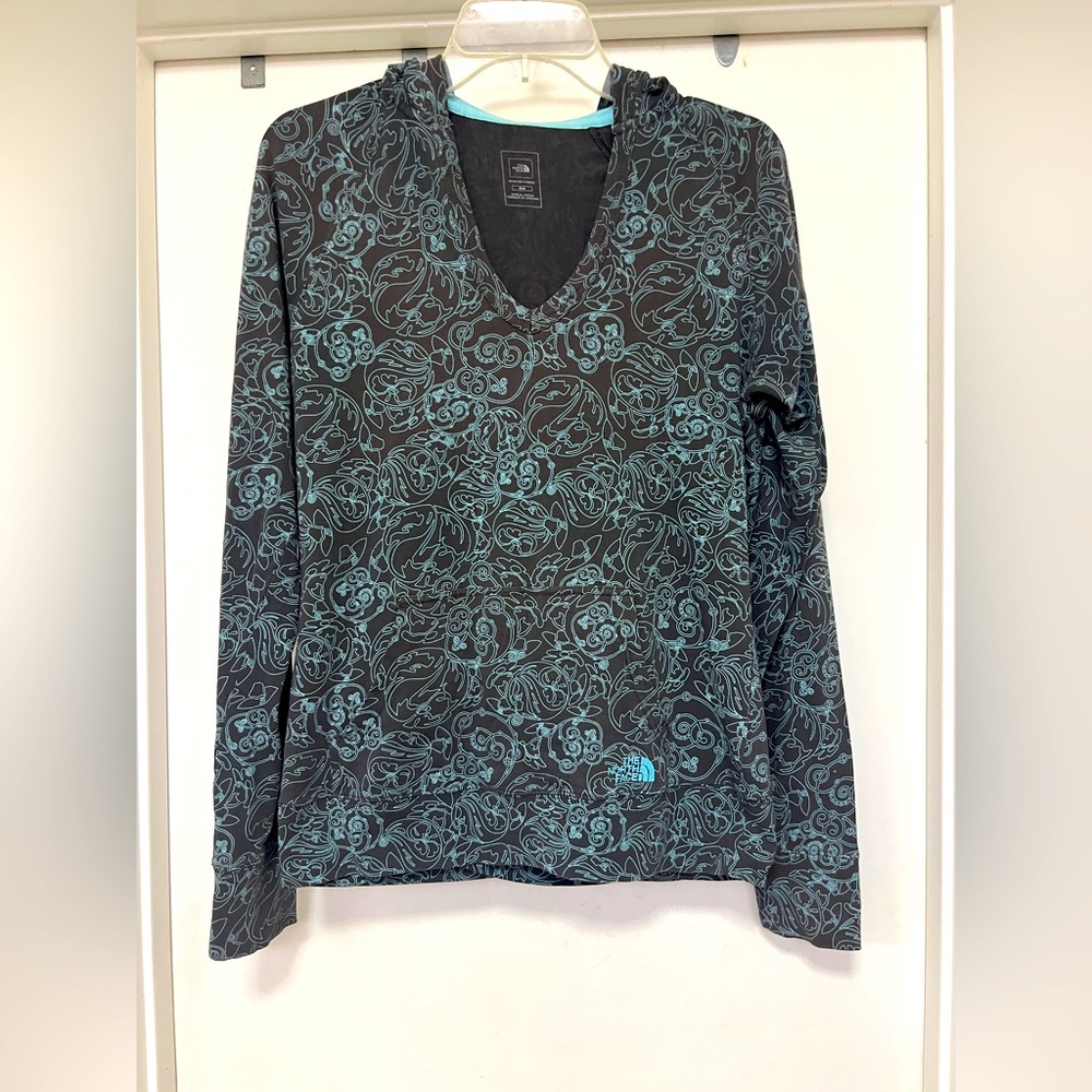 The North Face long sleeve tshirt hoodie - brown/blue - size M